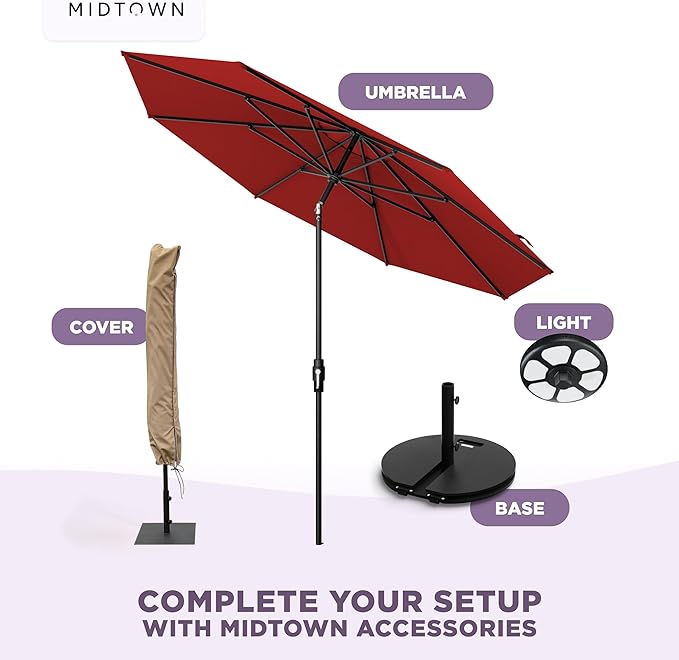 Midtown Umbrellas – The Swilt 9 Ft Patio Umbrella with 360° Swivel & Tilt Mechanism, Sunbrella Fabric & 8 Fiberglass Ribs – Outdoor Umbrella for Deck, Pool & Cafes – Red Canopy, Black Pole