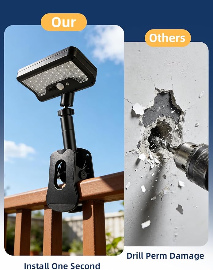 2-Pack Clip On Solar Motion Sensor Lights Outdoor, 360° Rotatable Solar Fence Lights, 600LM 3CCT 3 Lighting Modes, Dual Charging, IP65 Waterproof for Garden Deck Gutter Camping