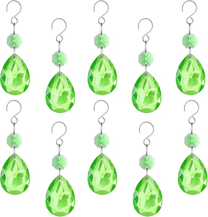 10 Pcs Green Crystal Bauhinia Suncatcher Prisms Chandelier Window Decor | Green Crystal Bauhinia Prisms Suncatcher Pendants 3 Inch Chandelier Beads Replacement Hanging for Window Garden Wedding Decor