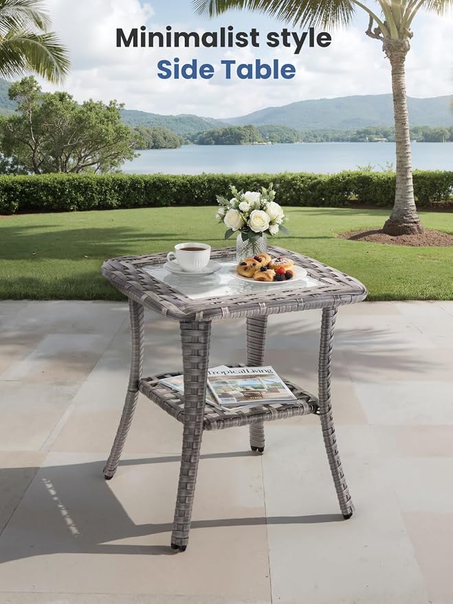 3-Piece Outdoor Patio Furniture Set with Swivel Chairs, Outdoor Conversation Wicker Sofa with Coffee Table, Rattan Couch for Deck Yard Poolside, Blue
