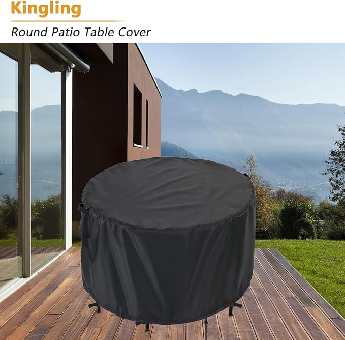 Kingling Patio Furniture Covers Waterproof, Round Patio Table Cover 54 inch Heavy Duty Outdoor Table Cover for Dining & Coffee Table Chair Set, Small Firepit Table All Weather Resistant--54''D x29''H