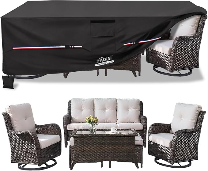 Patio Furniture Covers,Outdoor Furniture Cover Waterproof,600D Rectangular Patio Heavy Duty Table Cover,Outdoor Dining Table and Chair General Purpose Furniture Covers 110"L x 84"W x 28"H-Black