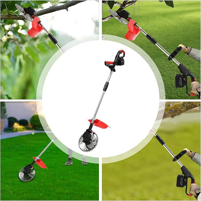 Cordless Weed Trimmer Battery Powered, 21V Lightweight Weed Wacker with 15 Cell 30000mAh Li-ion Battery 1 Charger & Cutting Blades,Powerful Weed Eater for Lawn, Yard, Garden, Bush Trimming & Pruning