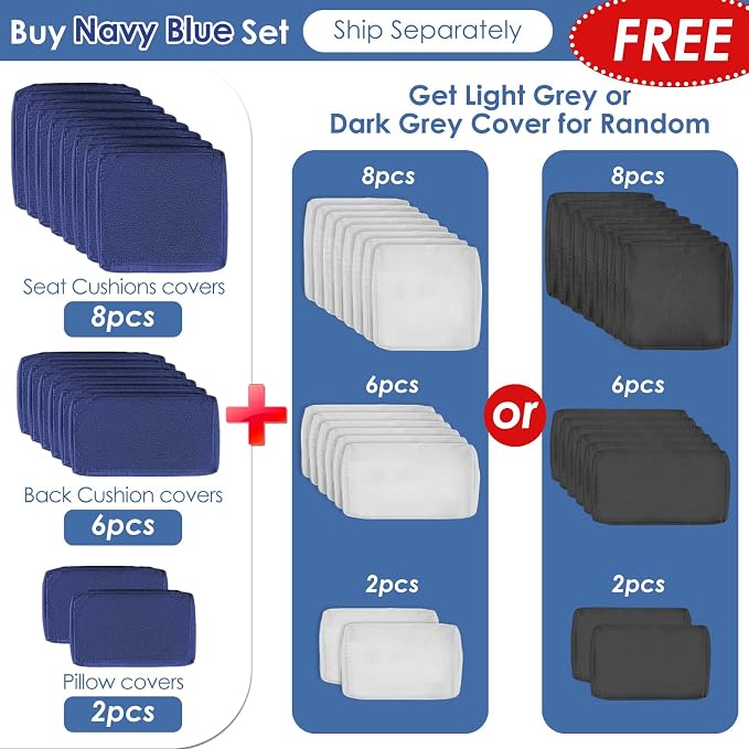 RADIATA 9 Piece Wicker Patio Furniture Set with Fire Pit, All-Weather Outdoor Sectional Couch High Back Large Size, Modular Backyard Seating Sofa Set with Propane/Natural Gas Firepit Table, Grey&Blue