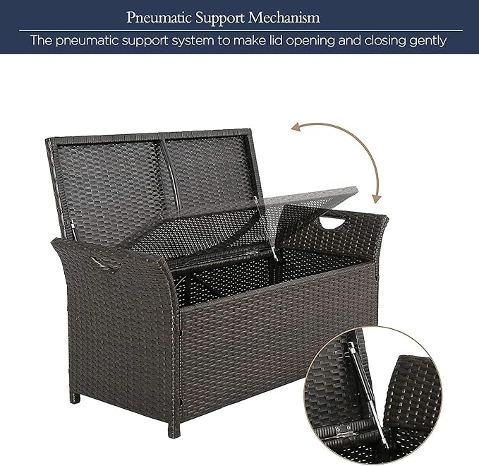 Generic Patio Wicker Storage Bench Outdoor Rattan Deck Storage Box with Red Cushion CI284