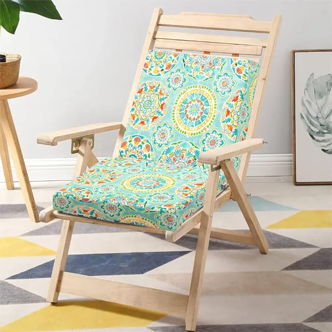 FUNHOME Patio Cushion Covers 24 x 22 x 4 Inch, No Insert! Water Repellent Outdoor Cushion Covers Set of 2 with Zipper and Tie, Replacement Cover Only(Cyan Circle)