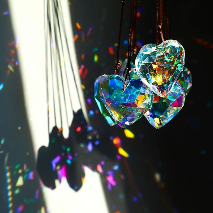 6pcs 50mm Crystal Heart Prism Suncatcher Window Sun Catchers Crystals | Hanging Decorations Rainbow Maker Pendant Glass Ornaments For Christmas Tree Valentine’s Day Birthday Gift For Women Mom