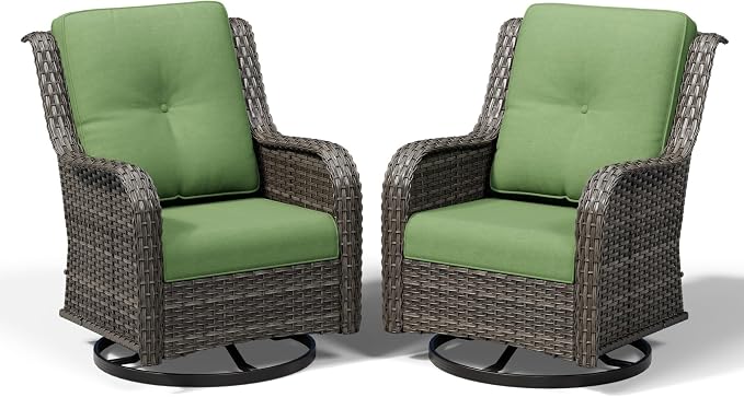 Joyside Swivel Patio Chairs Set of 2, Wicker Patio Furniture with High Back, Deep Seating, Wide Armrest, Thickened Cushions, Outdoor Rattan Furniture for Deck, Porch Use