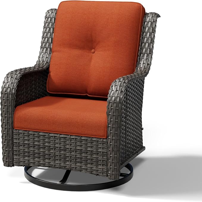 Joyside Outdoor Swivel Rocker Patio Chairs, Wicker Patio Furniture with High Back, Deep Seating, Wide Armrest, Thickened Cushions, Outdoor Rattan Furniture for Deck, Porch Use