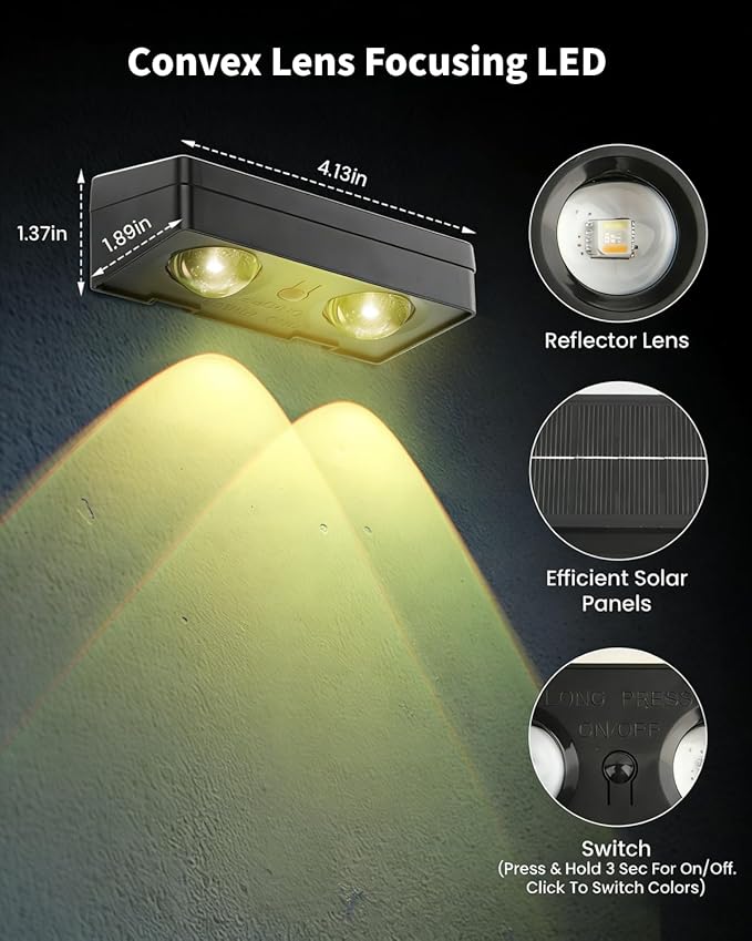 Solar Fence Lights Outdoor Waterproof 12 Pack 60 LM Brighter Dual LED Spot Lens 12 Modes & 9 Colors Deck Lights Solar Powered Wall Lighting Decor for Outside Yard Step Patio Porch Railing Pool