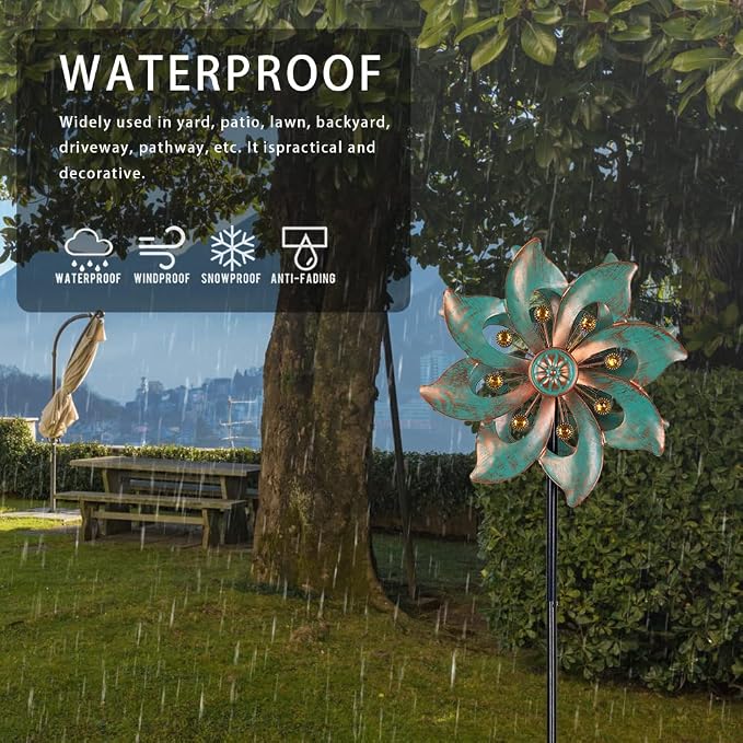 DREAMYSOUL Outdoor Wind Spinner 37 Inch, Metal Garden Wind Sculpture Bronze Wind Spinners for Patio Yard Lawn Decor