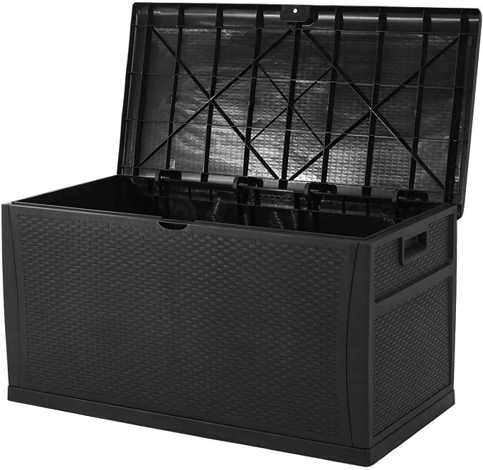 CrownLand 120 Gallon Storage Deck Box Resin Container Weatherproof Patio Garden Furniture Outdoor Storage Boxes All Weather Using,Black