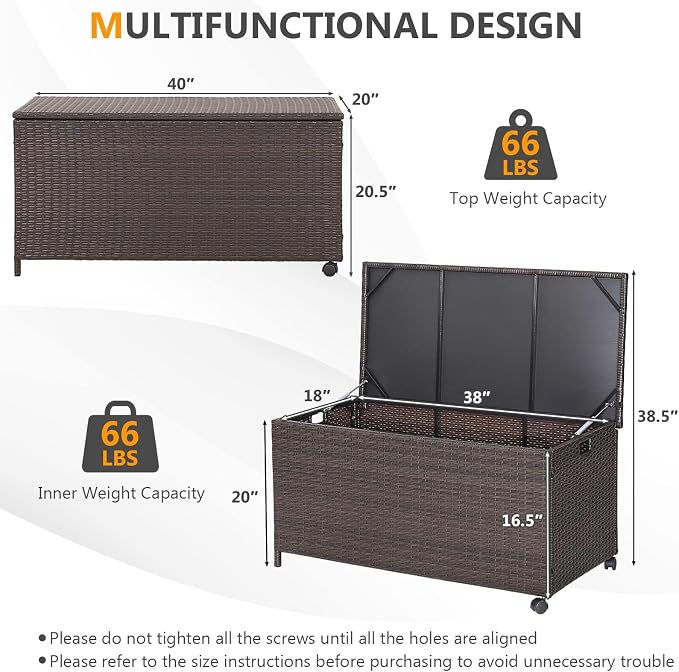 HAPPYGRILL 50 Gallon PE Wicker Deck Box, Outdoor Rattan Storage Box with Waterproof Liner and 2 Universal Wheels, Garden Furniture Container for Cushions Garden Tools