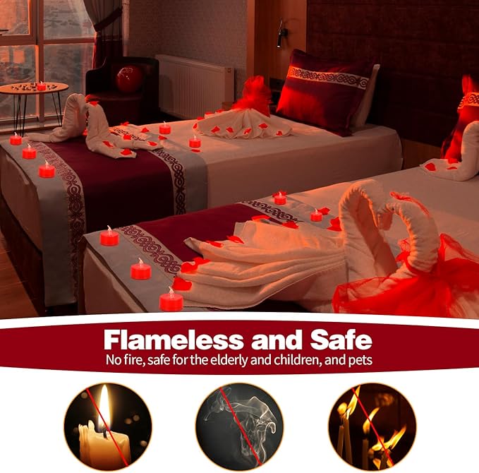 KOABY 24 Pack Red Light Non-Flickering Flameless Tea Lights, Red Base, Last 100H+, Battery Operated Tea Lights for Decor