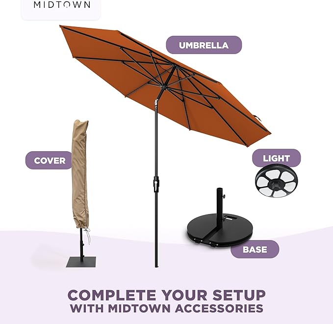 Midtown Umbrellas – The Swilt 8 Ft Patio Umbrella with 360° Swivel & Tilt Mechanism, Sunbrella Fabric & 8 Fiberglass Ribs – Outdoor Umbrella for Deck, Pool & Cafes – Terracotta Canopy, Black Pole