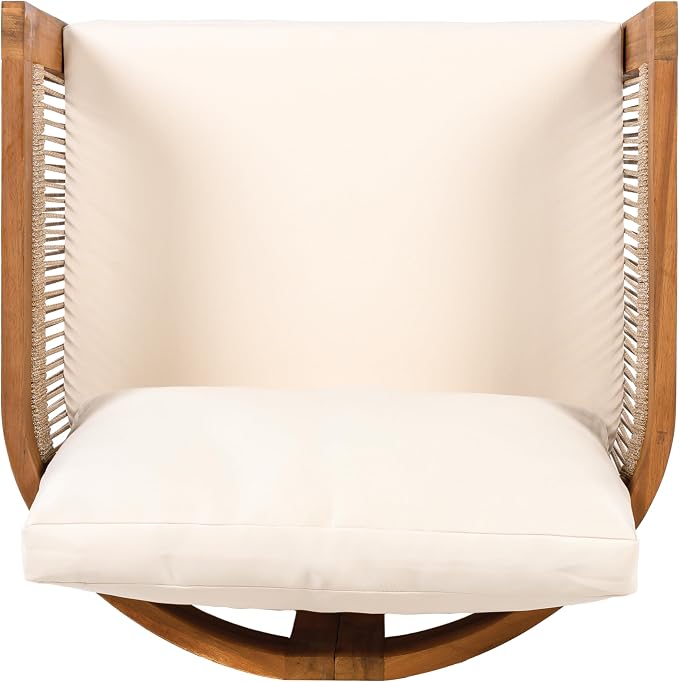 Christopher Knight Home Malphite 3 Pieces Conversation Set, Acacia Wood Chat Set, Round Coffee Table and Woven Rope Accent Chairs, Slat Design Patio Furniture Set for Backyard Garden, Beige + Teak