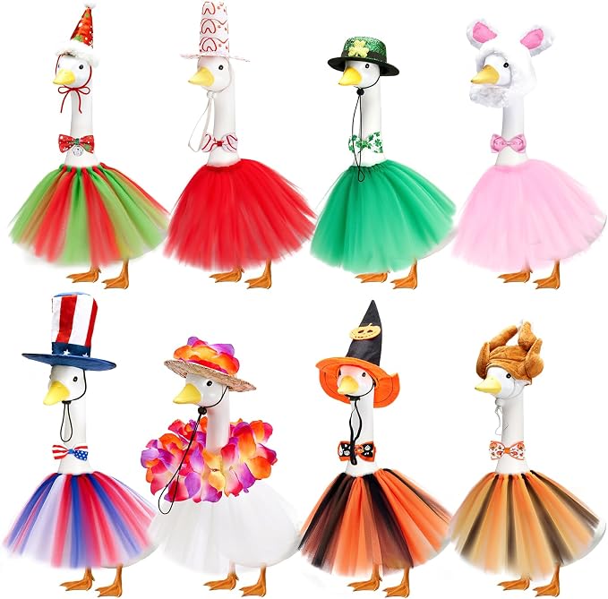 Porch Goose Outfits, 8 Set Holiday Porch Goose Clothes for 17/19/23 inch Lawn Geese 4th of July Summer Halloween Christmas All Seasonal Patio Yard Garden Goose Statue Decor