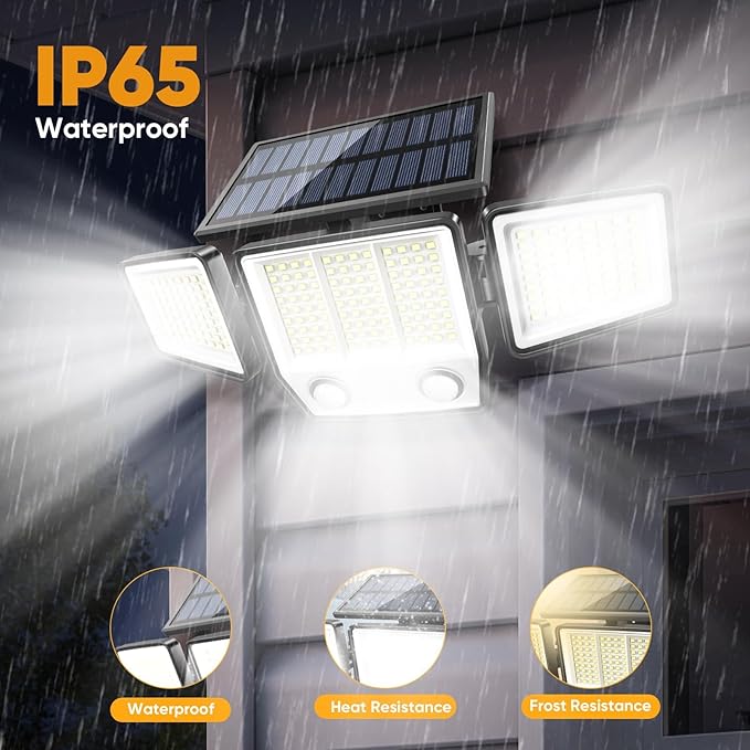 Solar Motion Sensor Outdoor Lights Waterproof - 3000LM 3 Modes Security Lights Outdoor 270° Illumination IP65 LED Solar Flood Wall Light for Garden Yard Patio Pathway (With Remote Control, 2)