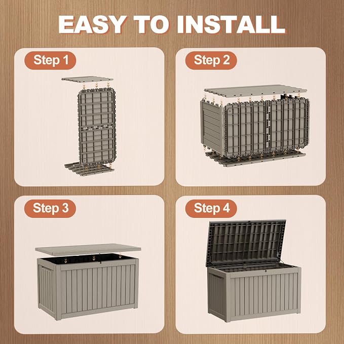 EFU Outdoor Storage Box 260 Gallon Deck Box (Indoor & Outdoor) Lockable UV Resistance Waterproof Resin Storage Bin Storage Box for Outdoor,Patio Storage With Support Rod(Taupe)