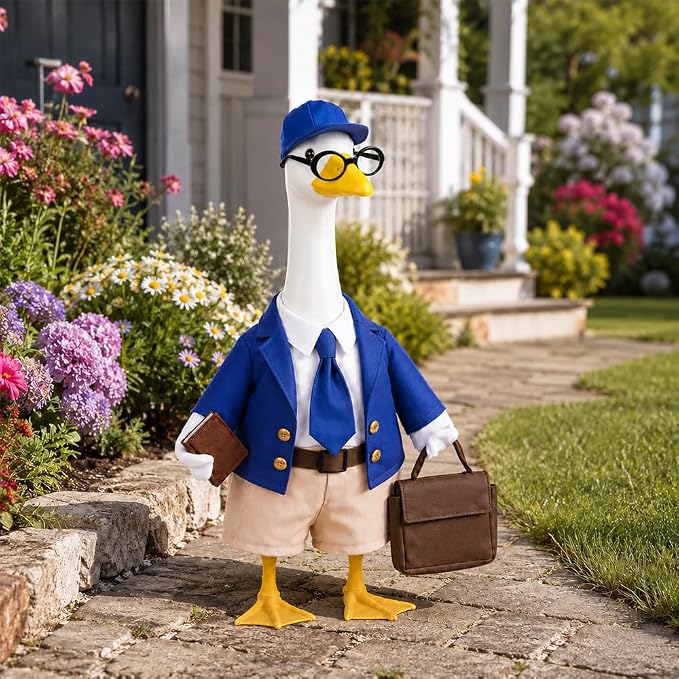 Celltestria Office Worker Goose Outfits Blue Workwear Goose Costume Porch Goose Clothes with Briefcase Book Glasses for 23'' Geese Outdoor Lawn Patio Yard Garden Decor