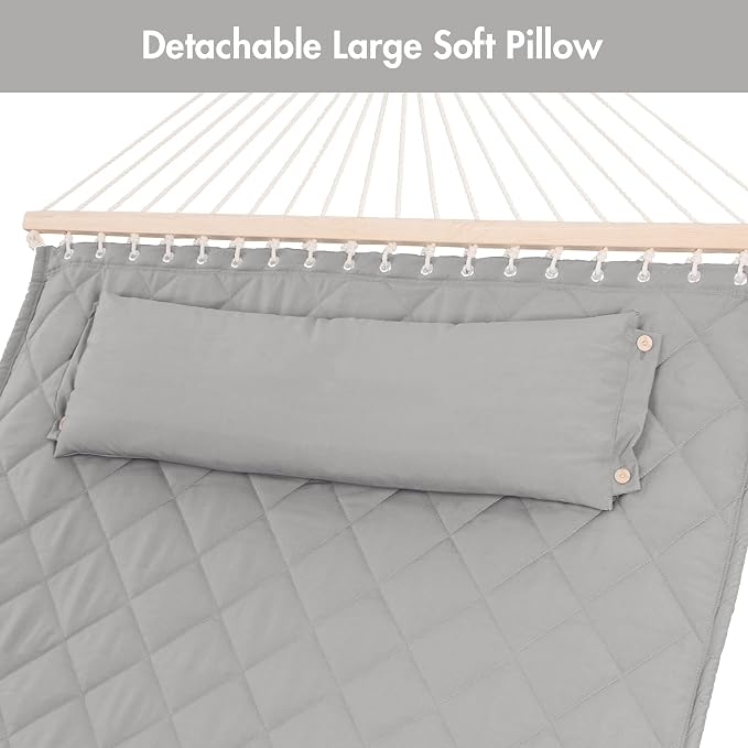 ANOW Double Hammock with Stand 12FT, Heavy Duty Hammocks with Stand for Outdoors, 450 LBS Weight Capacity, Light Gray