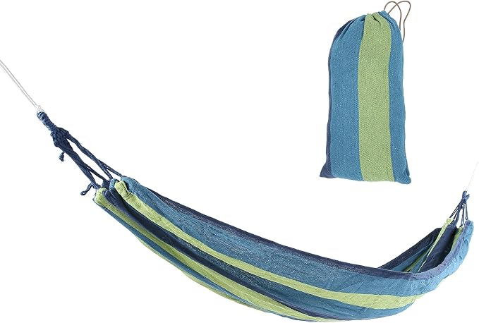 Canvas Double Camping Hammock, Lightweight Travel Hammock, Soft Resting Bed, Quick Setup Hand Woven with Storage Bag for Garden Backpacking, 551 Lb Limit (Blue)