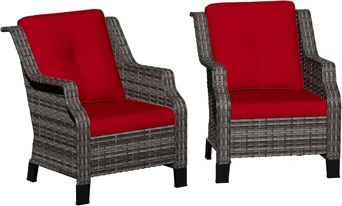 Patio Wicker Chairs Set of 2, Outdoor PE Conversation Bistro Chair Set with Cushions for Garden, Backyard, Balcony and Deck