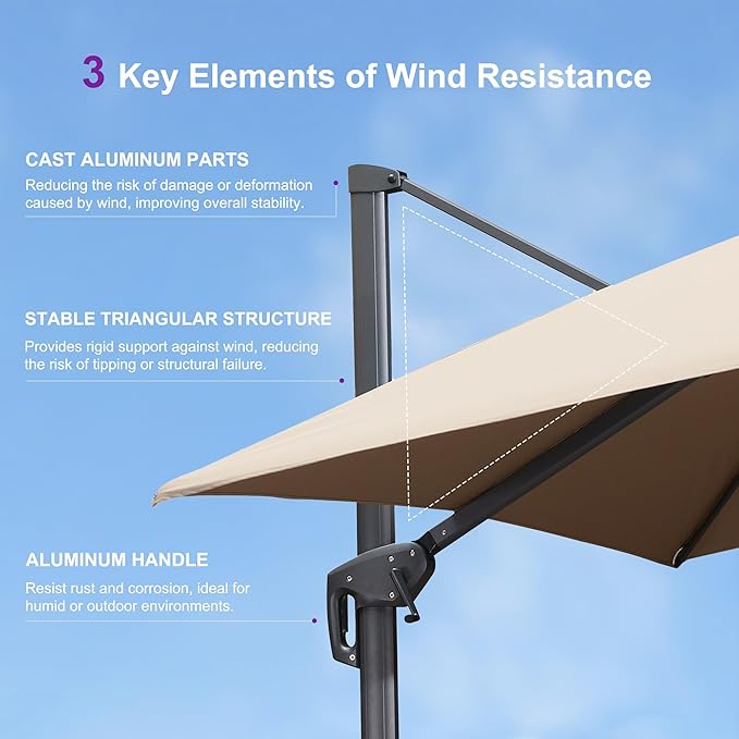 PURPLE LEAF 10' X 13' Cantilever Patio Umbrella with Base 360° Rotation & 6-Level Tilt Heavy Duty Aluminum Frame Fade-Resistant Double Top Offset Umbrella for Backyard Poolside & Outdoor Dining Taupe