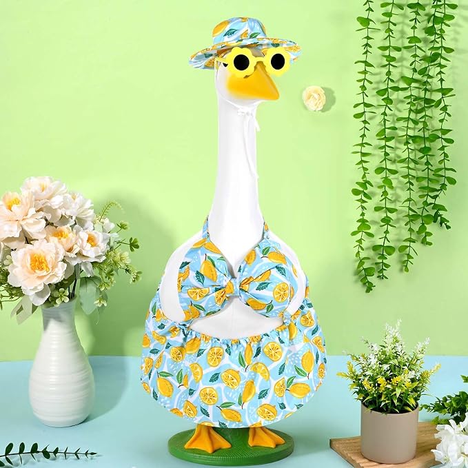 JcHrmers Summer Bikini Goose Outfits Porch Goose Beach Swimsuit Outfit Fits 23 Inch Geese Statues Lawn Lemons Bathing Suit Goose Clothes for Outdoor Garden Yard Decor (Lemon, 23 Inch)