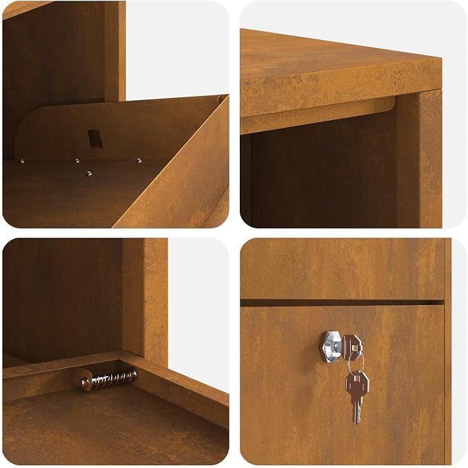 Weathering Steel Parcel Drop Box, Secure Large Capacity Package Delivery Locker with Lock for Porch Garden Outdoor Mail Receiving, 17.32 x 8.66 x 32.28 in