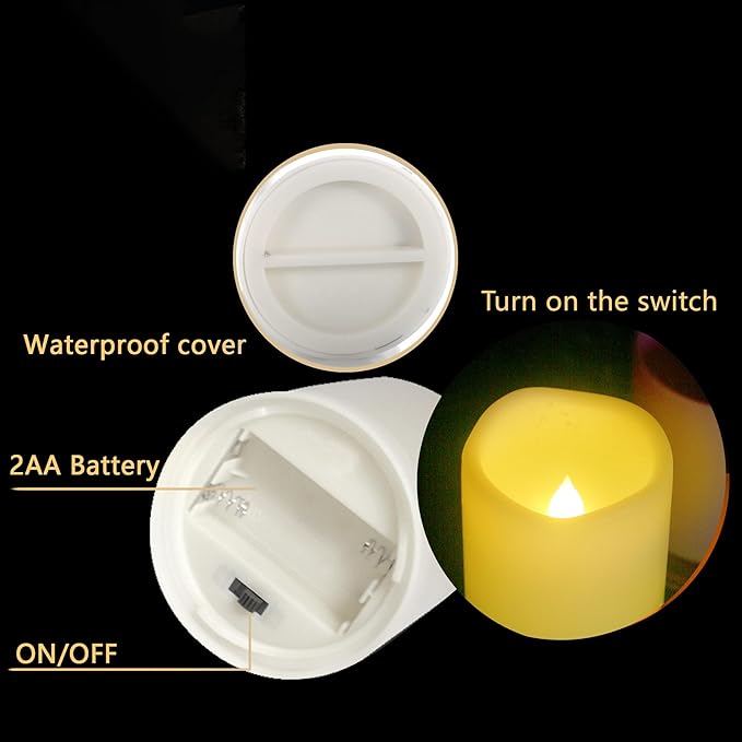 Waterproof Outdoor Battery Operated Flameless Candles with Auto Timer Flickering Plastic Resin Electric LED Pillar Lights for Lantern Patio Garden Wedding Party Decorations 3x4 Inches 6 Pack White
