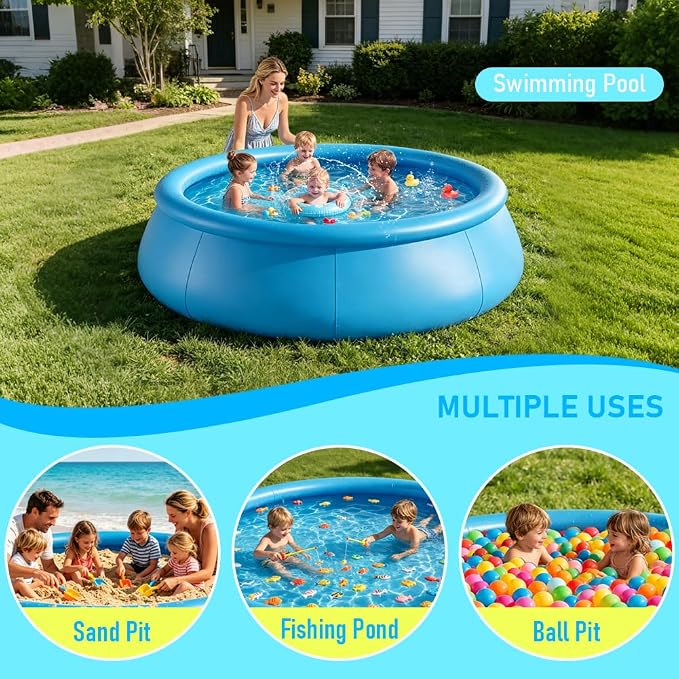 10FTx30In Inflatable Swimming Pool, Large Family Summer Pool for Garden/Lawn, Reusable Water Pool for Backyard Water Fun