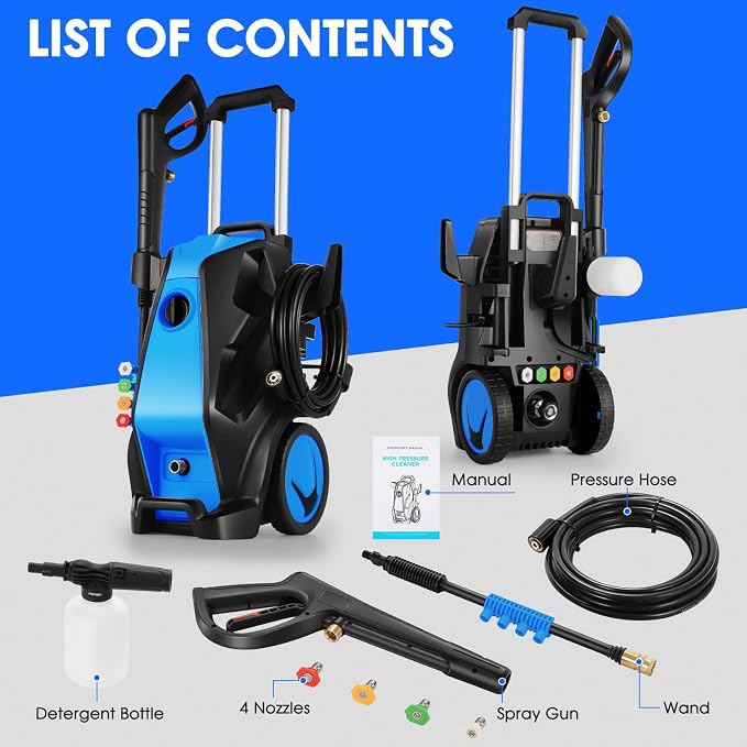 Heavy Duty 5000PSI 4.0GPM Electric Pressure Washer with 33FT Hose, 4 QC Nozzles for Cars/Fences/Patios/Home Cleaning, Deep Blue