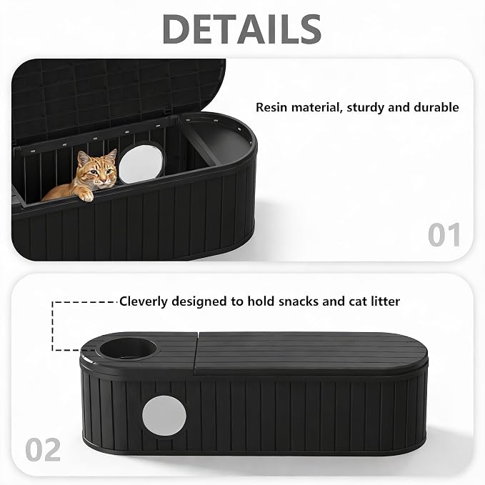 DRATO Outdoor Storage Box, Resin Deck Storage Box Waterproof Patio Storage Box for Indoor & Outdoor Use,Black
