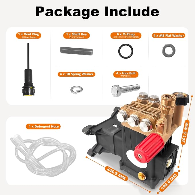 4300 PSI Pressure Washer Pump, 1" Shaft, Commercial Replacement Pump | Professional Cleaning Performance • Long Service Life • 2800PSI-4300 PSI,4.0 GPM • Triplex Plunger Pump for Gas Power Washers