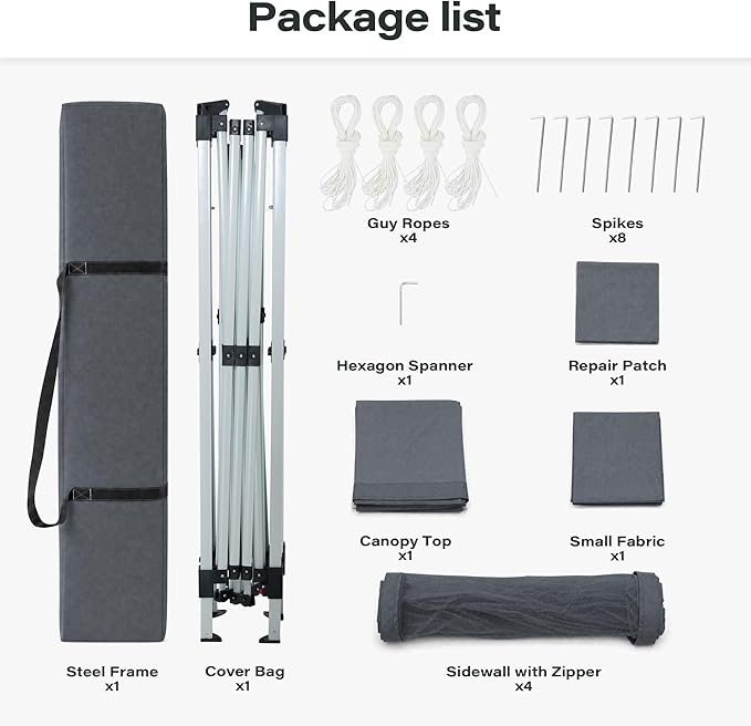 LAUSAINT HOME 11x11 Pop Up Gazebo Canopy Tent with Mosquito Netting, Instant One-Push Setup, Adjustable Height Outdoor Canopy Shelter with Carry Bag for Patio, Backyard, Camping, Parties & BBQs, Gray
