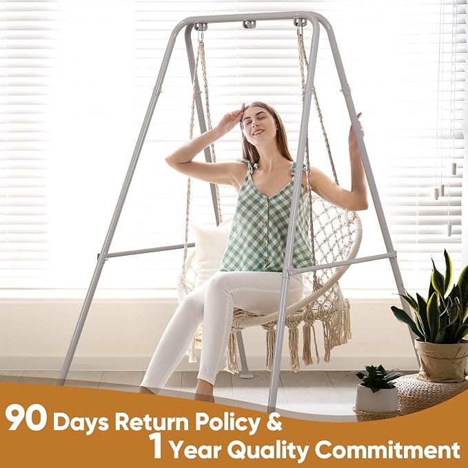 Foldable Hammock Stand, Portable Hammock Chair Stand, 300 lbs Capacity, Heavy Duty Folding Hammock Frame for Indoor or Outdoor, Easy to Assemble & Store (Hammock Chair not Included) - Gray