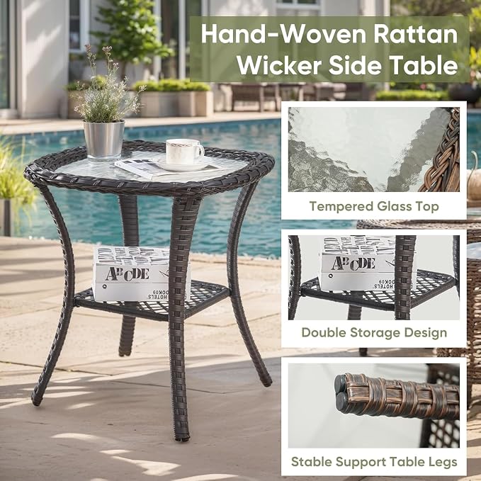 Outdoor Swivel Rocker Patio Chairs with Side Table 3 Pieces PE Wicker Patio Furniture Set for Porch Deck Balcony Garden