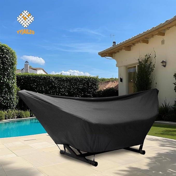 Hammock Cover Waterproof,10-15FT Outdoor Hammock Covers with Elastic Ropes,Adjustable Buckle and Zip,420D Oxford HammockBeds Cover for Garden,Patio,Beach Hammocks Stand (Black, 13-14FT)
