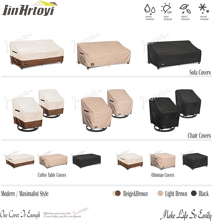 JinHrtoyi Patio Square Table Cover,32Wx32Dx16H Inches 100% Waterproof Heavy Duty Outdoor Coffee Table Cover,Black Minimalism Style Outdoor Furniture Covers