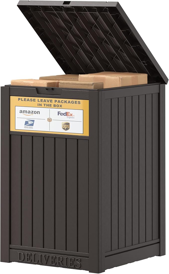 LHBGO Package Delivery Box for Outside, with Delivery Sign 48 Gallon Storage with Lockable Secure, Large Resin Outdoor Package Drop Container