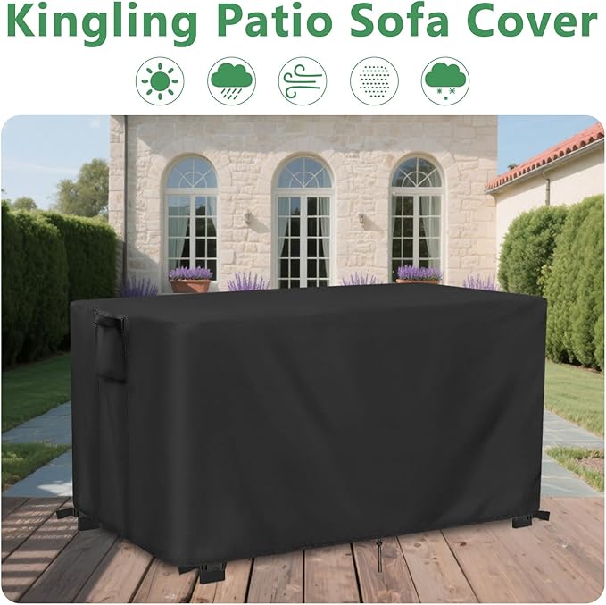 Kingling Outdoor Bench Cover Waterproof, Heavy Duty Patio Sofa Covers for 2-3 Seater Sofa, Loveseat & Couches Weather Protection Couch & Loveseat cover-55 L x 28" W x 33 "H inch(Black)