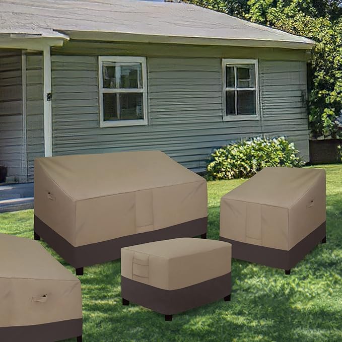 Easy-Going Outdoor Ottoman Cover, Waterproof Patio Ottoman Cover, Heavy Duty Outdoor Furniture Cover with Padded Handles (22"x22"x17", Camel/Dark Brown)