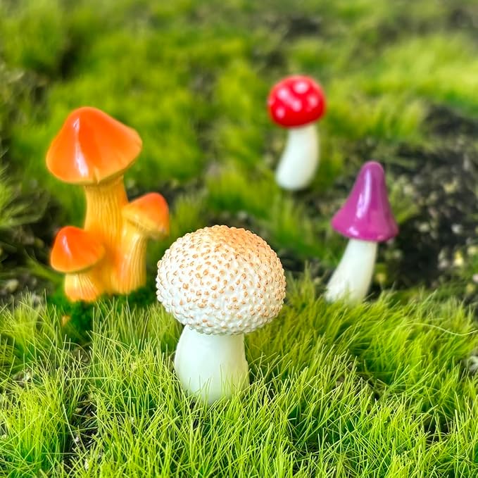 JKanruh 22 Pcs Miniature Resin Mushroom,Fairy Garden Mushrooms for Outdoor Home Décor,Cake Decoration,DIY Crafts,Landscape Plant Pots Accessories …