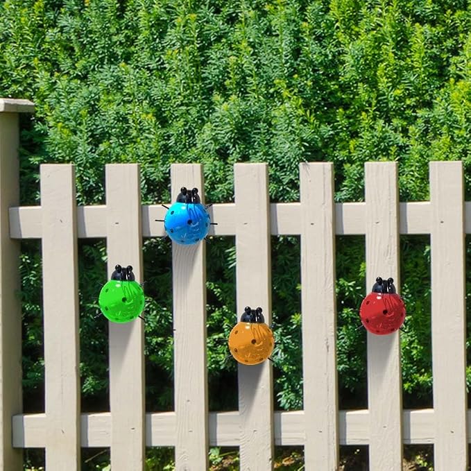 OBTANIM 4 Pack Colorful Cute Metal Ladybugs Garden Wall Art Decorative Yard Decorations Outdoor Lawn Wall Sculptures