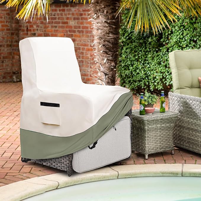 Outdoor Recliner Chair Covers 2 Pack,Patio Swivel Chair Covers,600D Heavy Duty Waterproof Patio Rocking Chairs Cover,Outdoor Furniture Covers for All Weather Protection.White&Grayish Green