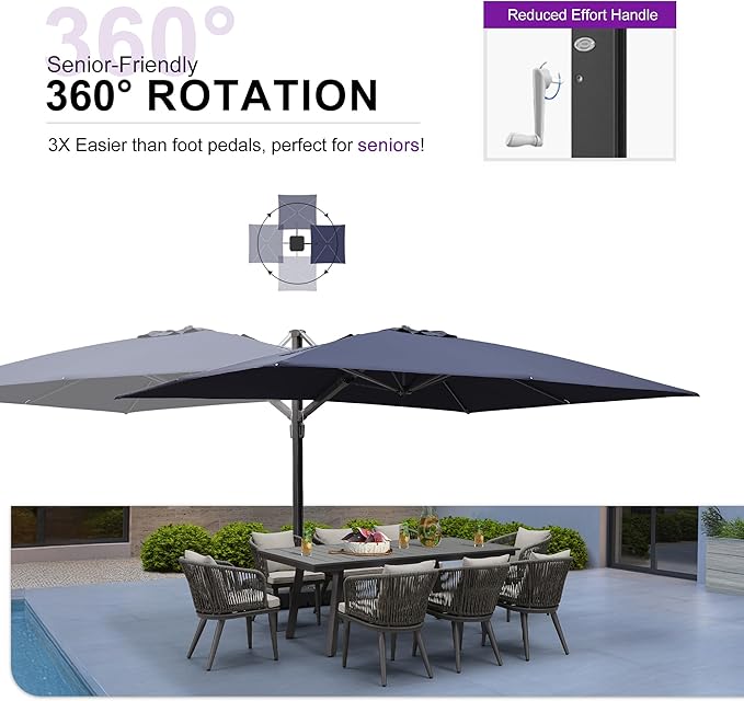 PURPLE LEAF 10' X 13' Rectangle Patio Umbrella with Wheeled Base Large Windproof Offset Hanging Outdoor Umbrella Cantilever Umbrella Outdoor Patio for Backyard Navy Blue