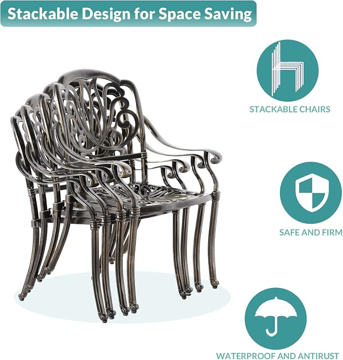 MEETWARM 9-Piece Outdoor Patio Dining Set, 8 Outdoor Dining Cushioned Chairs and 1 Oval Table with 2" Umbrella Hole, All Weather Cast Aluminum Patio Funiture Set for Backyard, Patio, Garden
