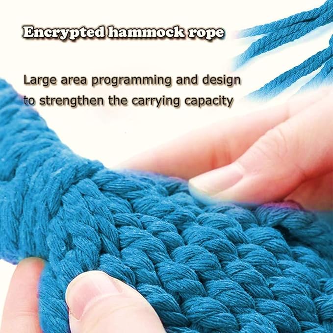 XL Double Brazilian Hammock 260x150cm - Soft Cotton Fabric for 2 People - Ideal for Backyard, Patio, Porch - Indoor/Outdoor Swing Bed with 2 Hanging Ropes Blue