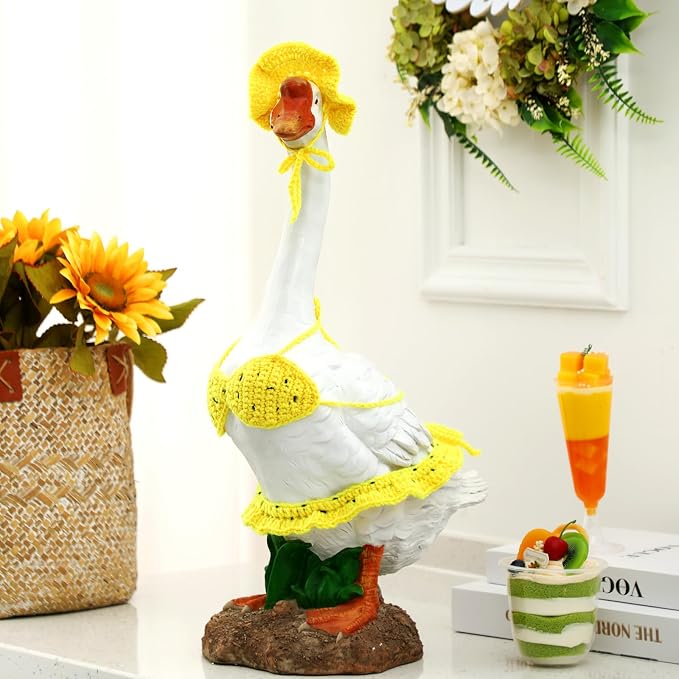 Soulchen 1 Set Summer Porch Goose Outfit 23 Inch Cement Bikini Goose Clothes Dress Clothes and Hat Costume Set for Summer Garden Yard Decor